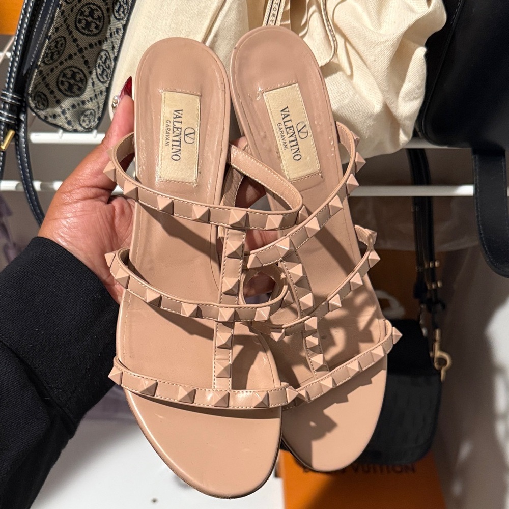Valentino Blush Rockstud Multi-Strap Slide Sandals